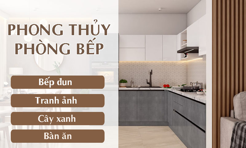 Phong thủy phòng bếp, bếp đun, tranh ảnh, cây xanh và bàn ăn