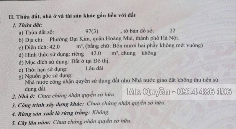 Bán nhà mặt phố Đại Từ, DT 42m2, 5 tầng, giá 17 tỷ