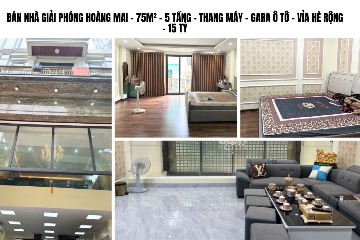 BÁN NHÀ GIẢI PHÓNG HOÀNG MAI – 75M² – 5 TẦNG – THANG MÁY – GARA Ô TÔ – VỈA HÈ RỘNG – 15 TỶ
