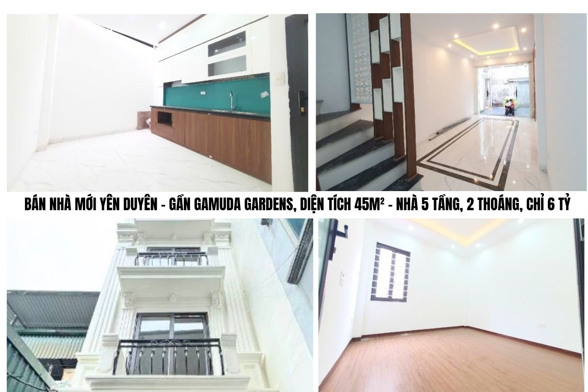 BÁN NHÀ MỚI YÊN DUYÊN – GẦN GAMUDA GARDENS, DIỆN TÍCH 38M² – NHÀ 5 TẦNG, 2 THOÁNG, CHỈ 6 TỶ