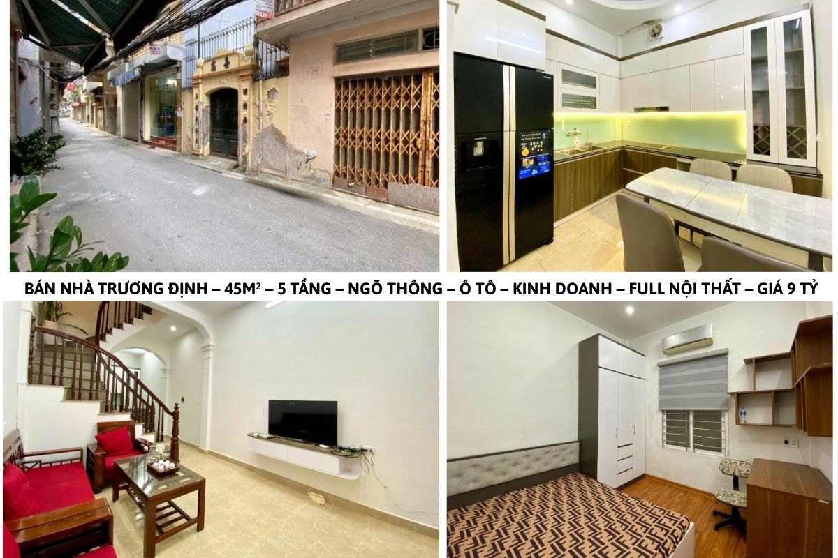 BÁN NHÀ TRƯƠNG ĐỊNH – 45M² – 5 TẦNG – NGÕ THÔNG – Ô TÔ – KINH DOANH – FULL NỘI THẤT – GIÁ 9 TỶ