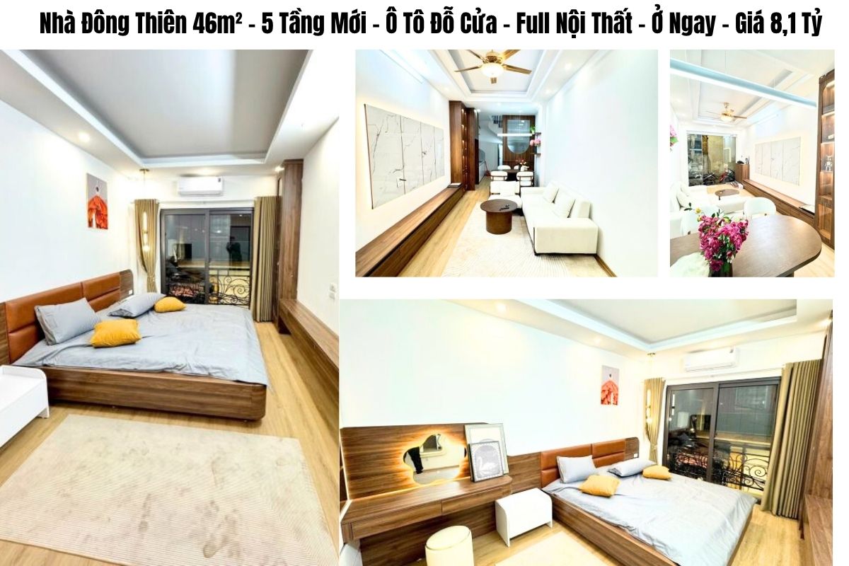 Nhà Đông Thiên 46m² – 5 Tầng Mới – Ô Tô Đỗ Cửa – Full Nội Thất – Ở Ngay – Giá 8,1 Tỷ