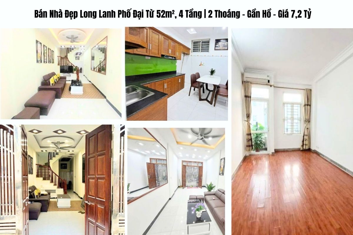 Bán Nhà Đẹp Long Lanh Phố Đại Từ 52m², 4 Tầng | 2 Thoáng – Gần Hồ – Giá 7,2 Tỷ