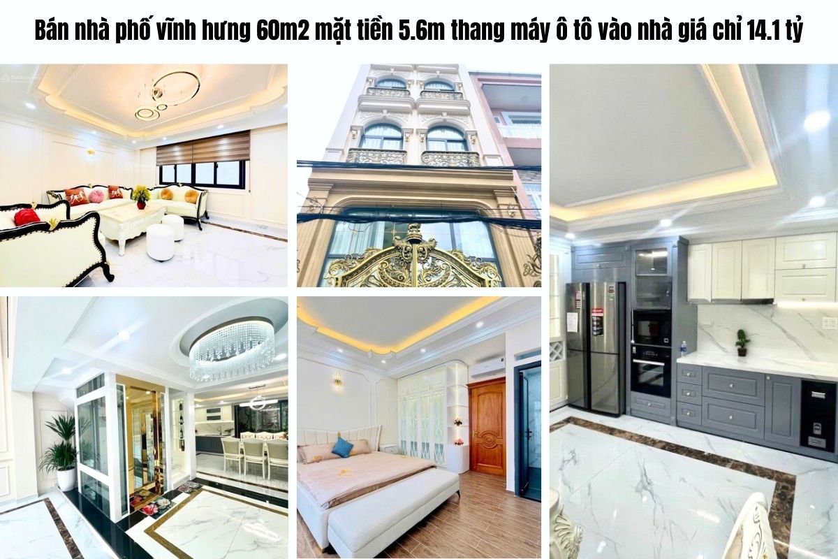 Bán nhà phố vĩnh hưng 60m2 mặt tiền 5.6m thang máy ô tô vào nhà giá chỉ 14.1 tỷ