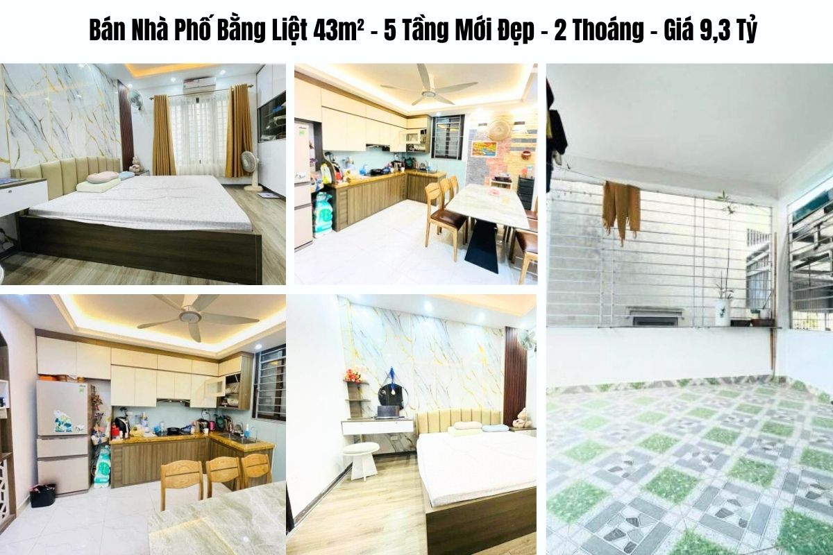Bán Nhà Phố Bằng Liệt 43m² – 5 Tầng Mới Đẹp – 2 Thoáng – Giá 9,3 Tỷ